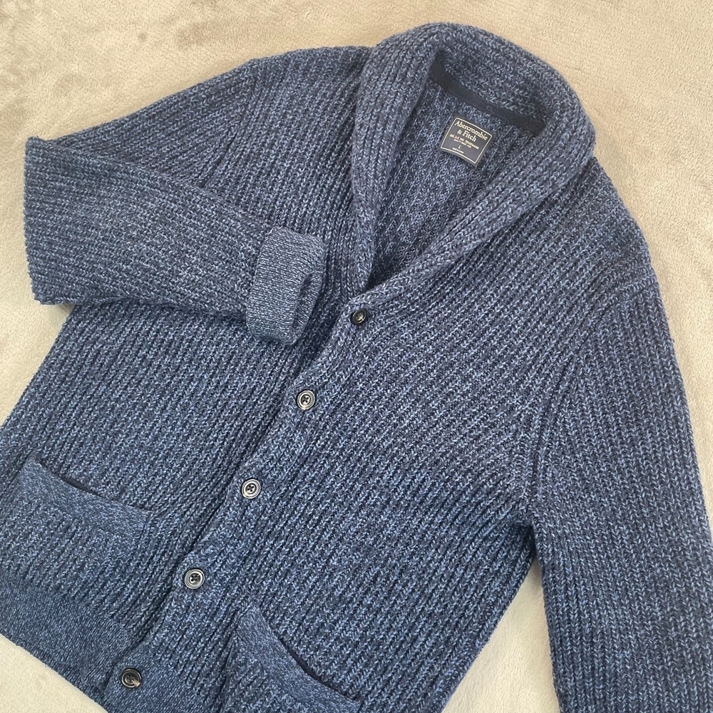 Men's Abercrombie and Fitch Blue Shawl Collar Sweater